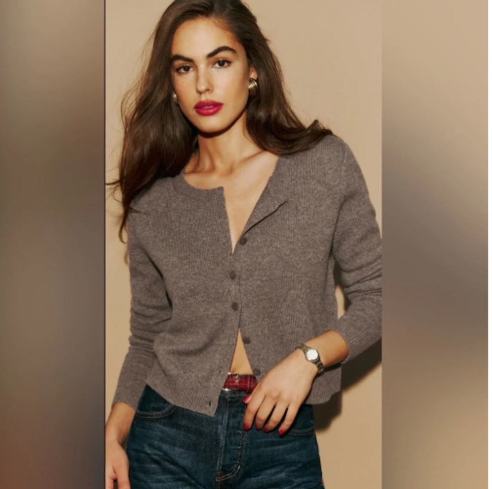 Reformation Clara Cashmere Crew Cardigan M Cocoa Brown Sweater Luxury Old Money